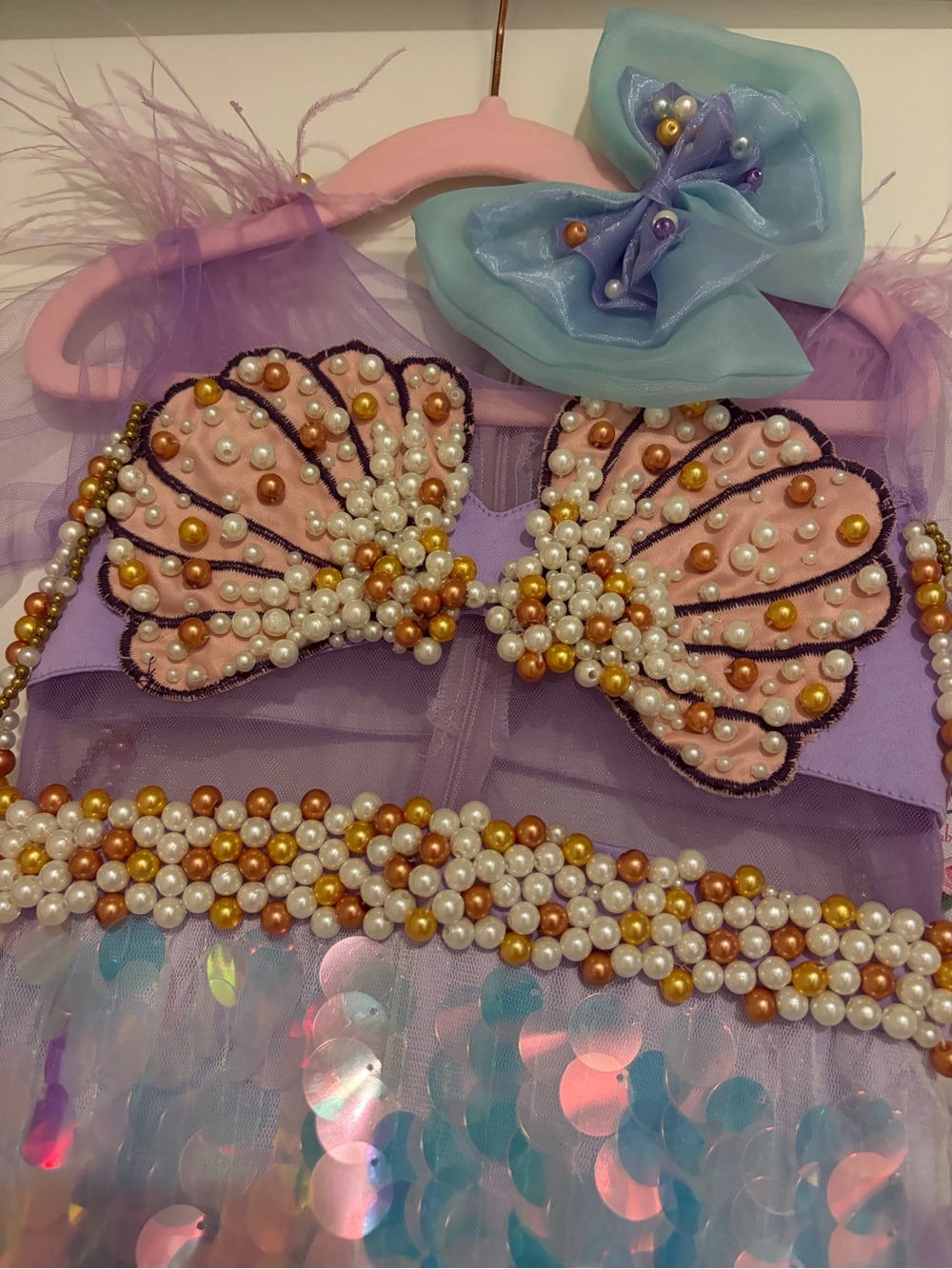 Girls Lavender & Aqua Mermaid Costume Dress with Shell Accents - Picture 3 of 4